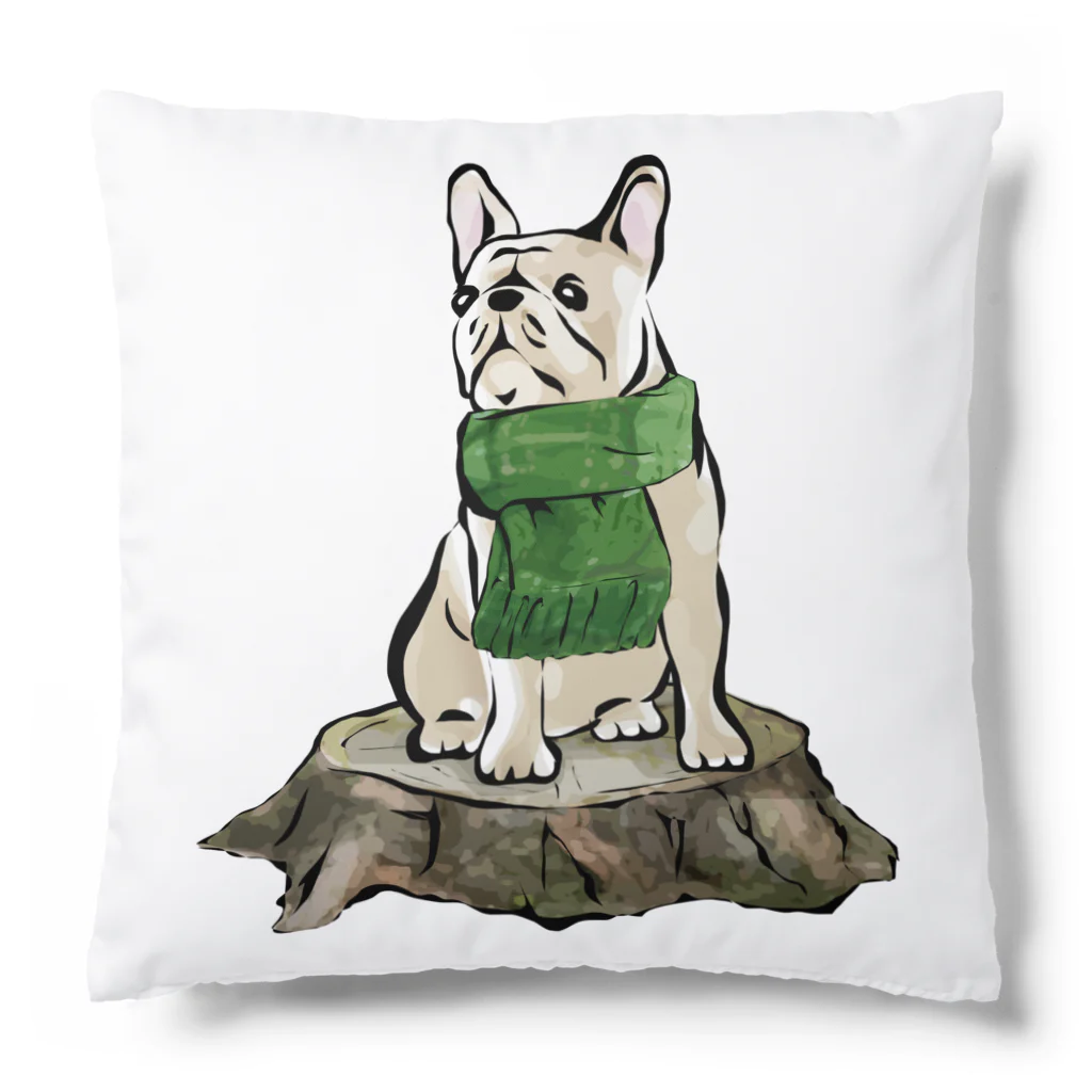 犬グッズの店しえるぶるーのマフラーを着けたフレンチブルドッグ　クリーム Cushion