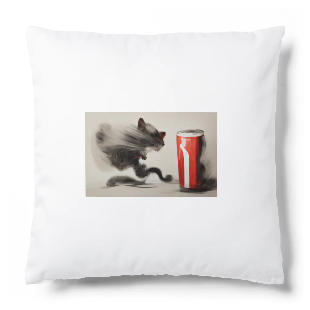 ハルいちLabの躍動感のある猫とコーラ Cushion