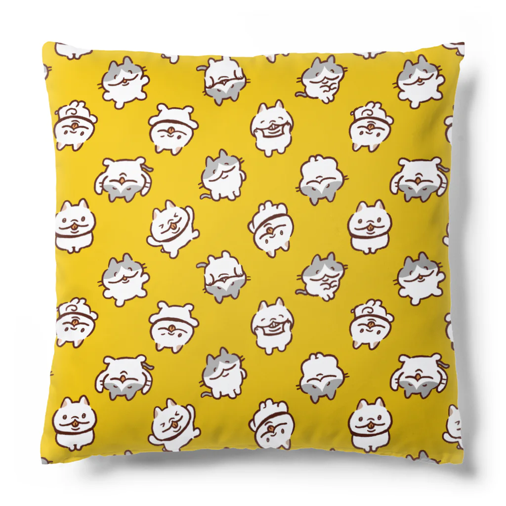 おむすび屋のねこいぬ総柄黄色 Cushion