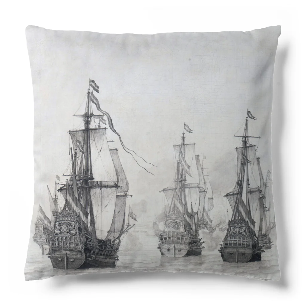 PALA's SHOP　cool、シュール、古風、和風、のダンケルクの戦い ウィレム・ファン・デ・ヴェルデ（I） 1659年 Cushion