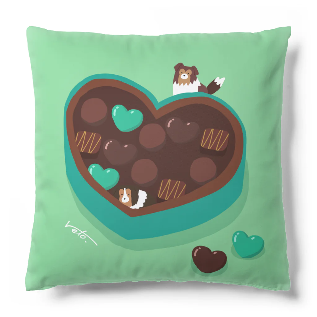 Kotetsu diary(SUZURI店)のシェルティ×チョコ(ミントカラー) Cushion