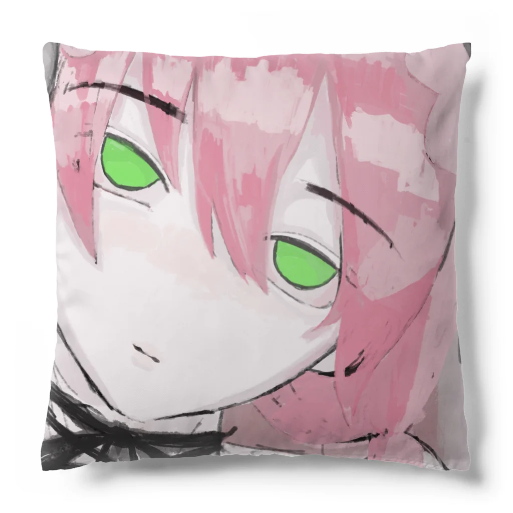 ねんねのピンク髪の女性 Cushion