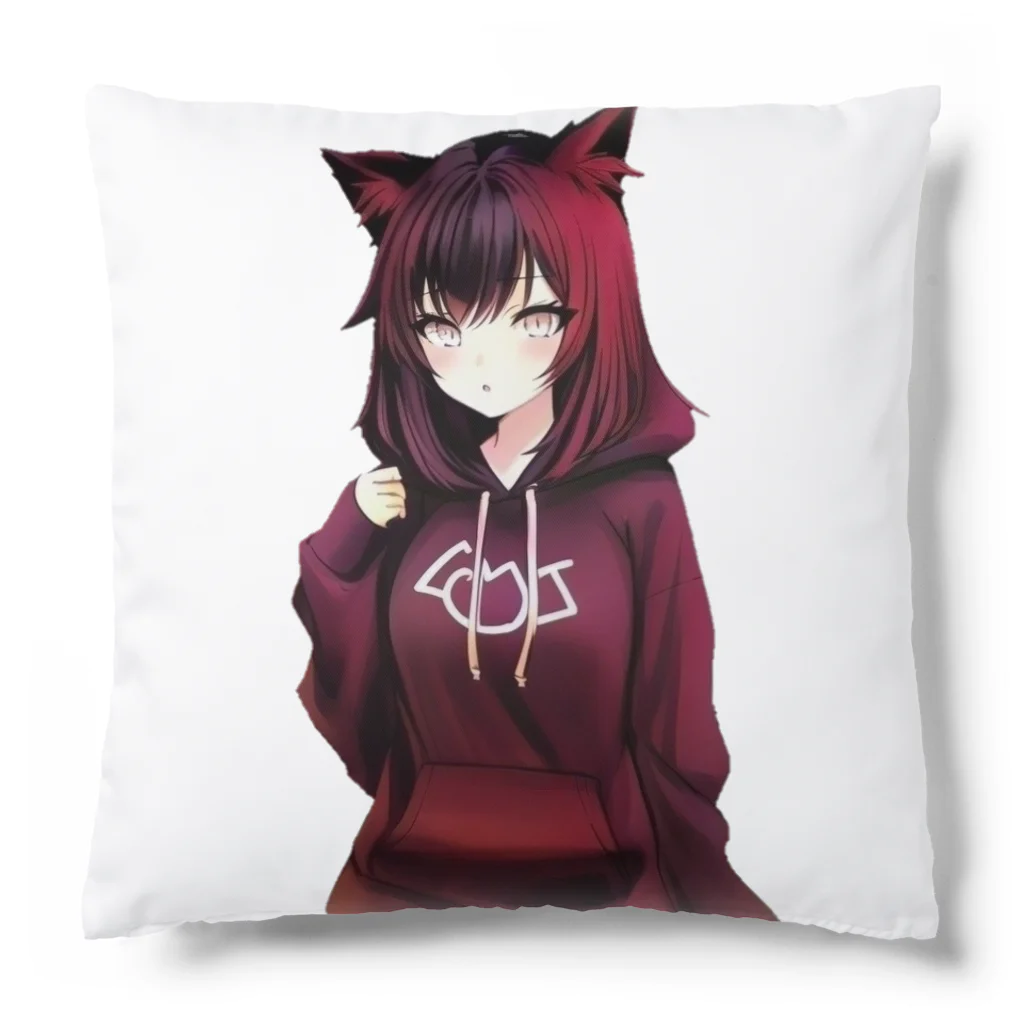 Red & Brack の猫耳パーカー Cushion