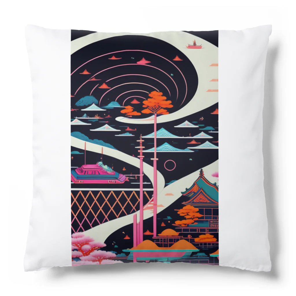 マッケンデジタルワールドのレトロでエモい"lofiアート"【浮世絵サイバーパンクシティ】 Cushion