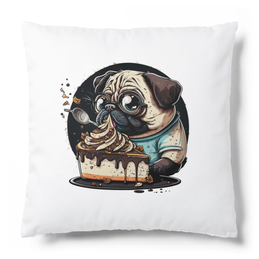 doggoodsのおいしいケーキを食べるかわいいパグ Cushion