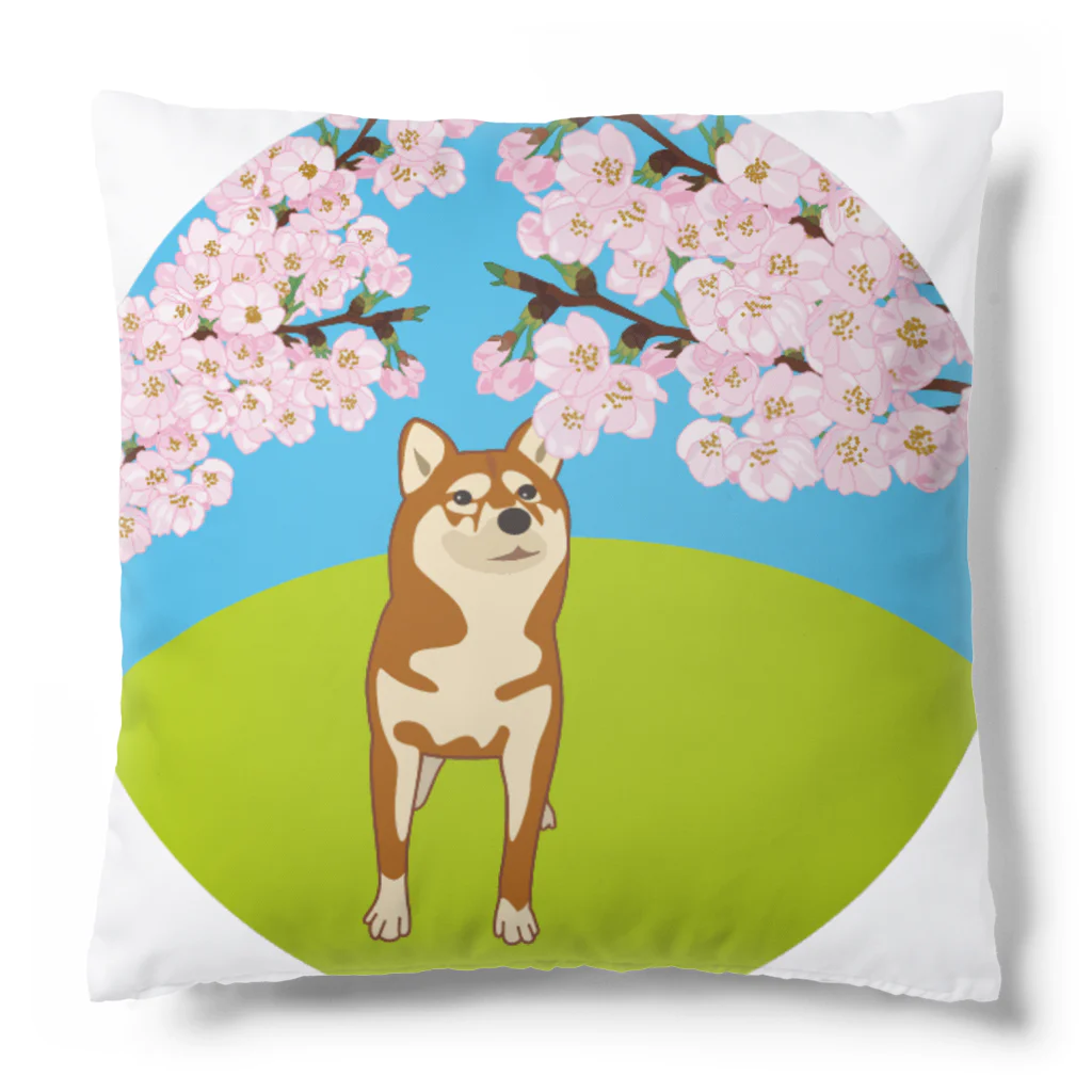 わんらぶの桜道通り行くわんちゃん Cushion