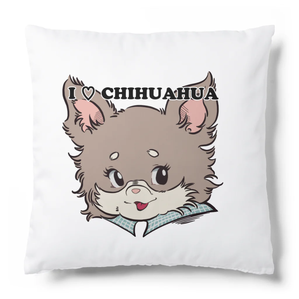 チャリティーグッズ-犬専門デザインのチワワ-チョコタン「I♡CHIHUAHUA」 Cushion