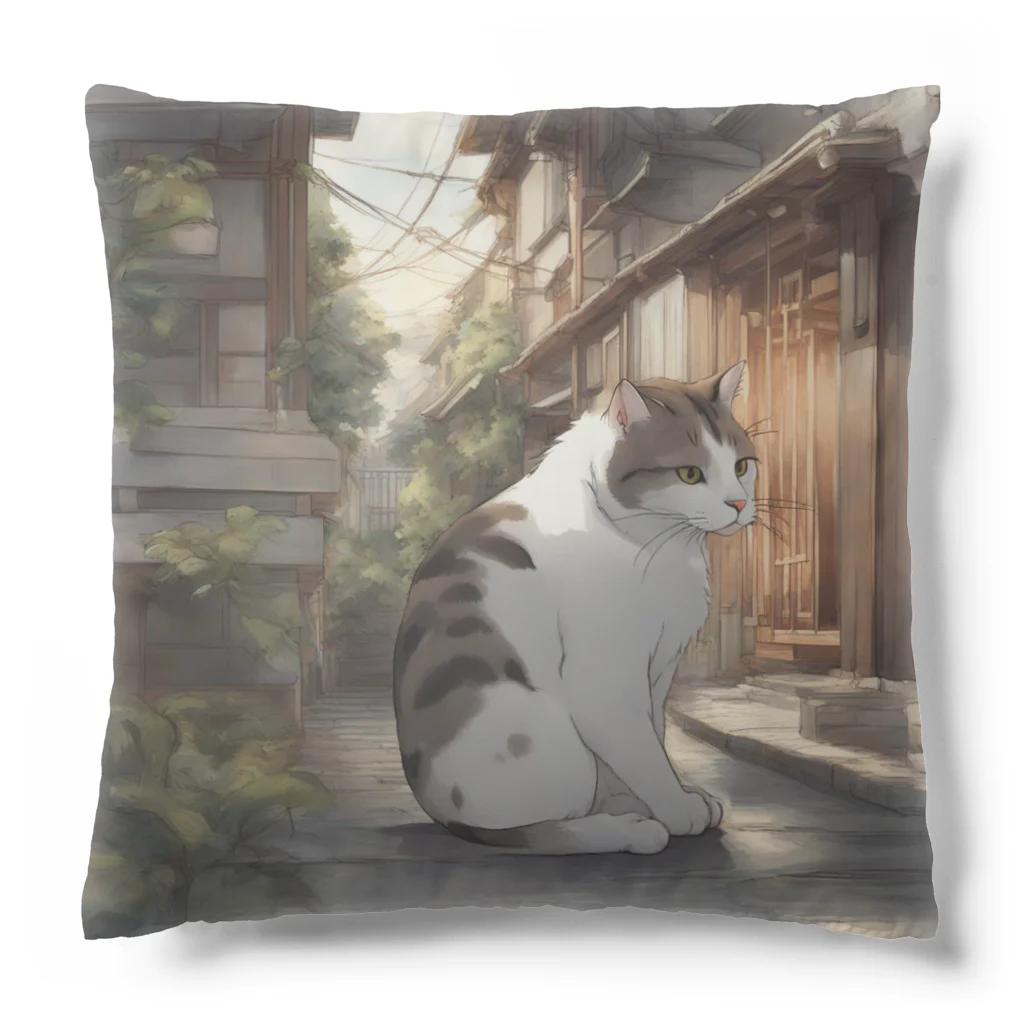 猫専門店　まるまるねこの懐かしい雰囲気に包まれた猫のアートプリント Cushion