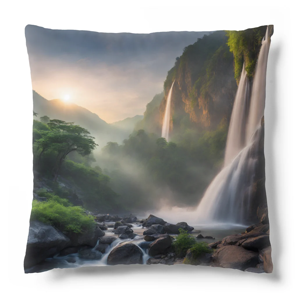 TechArtWorkGalleryの夜明けの滝と山々の美しい自然風景 Cushion