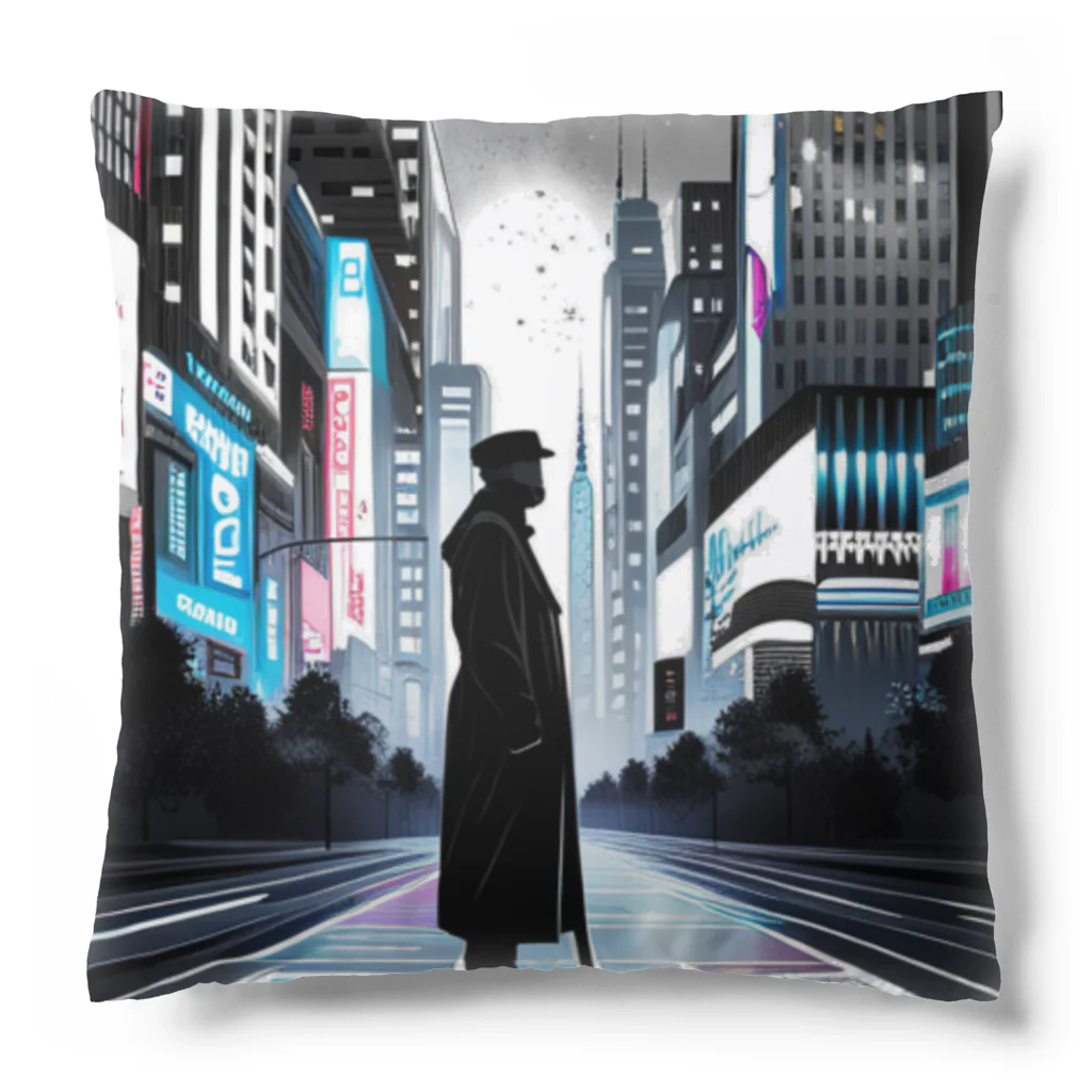  Neo Nature Threads（ネオ ネイチャー スレッズ）のモノクロ未来都市シルエットコート Cushion