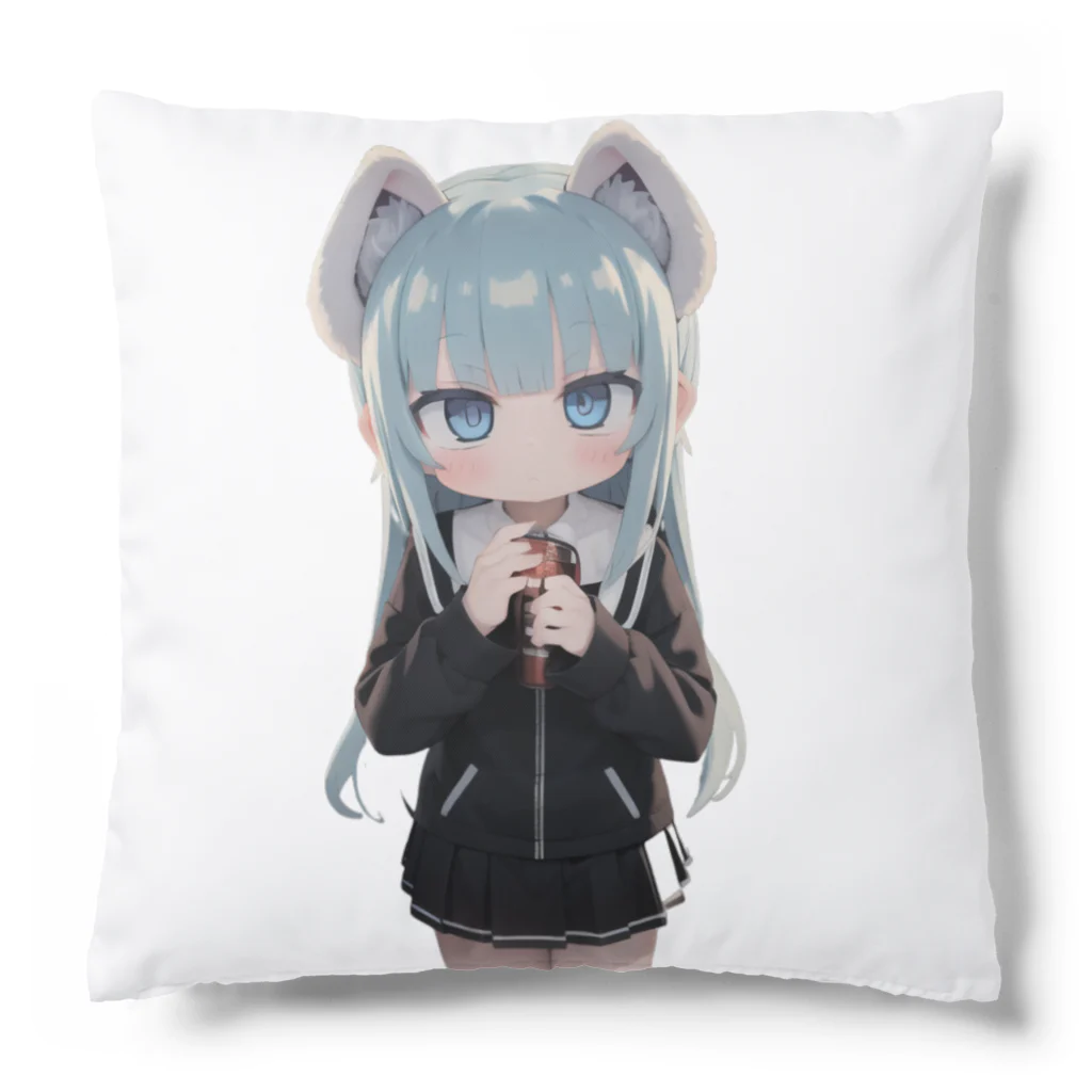 ケモ耳美少女キツネちゃん（AIart）の獣の耳と美しい青い目少女 Cushion