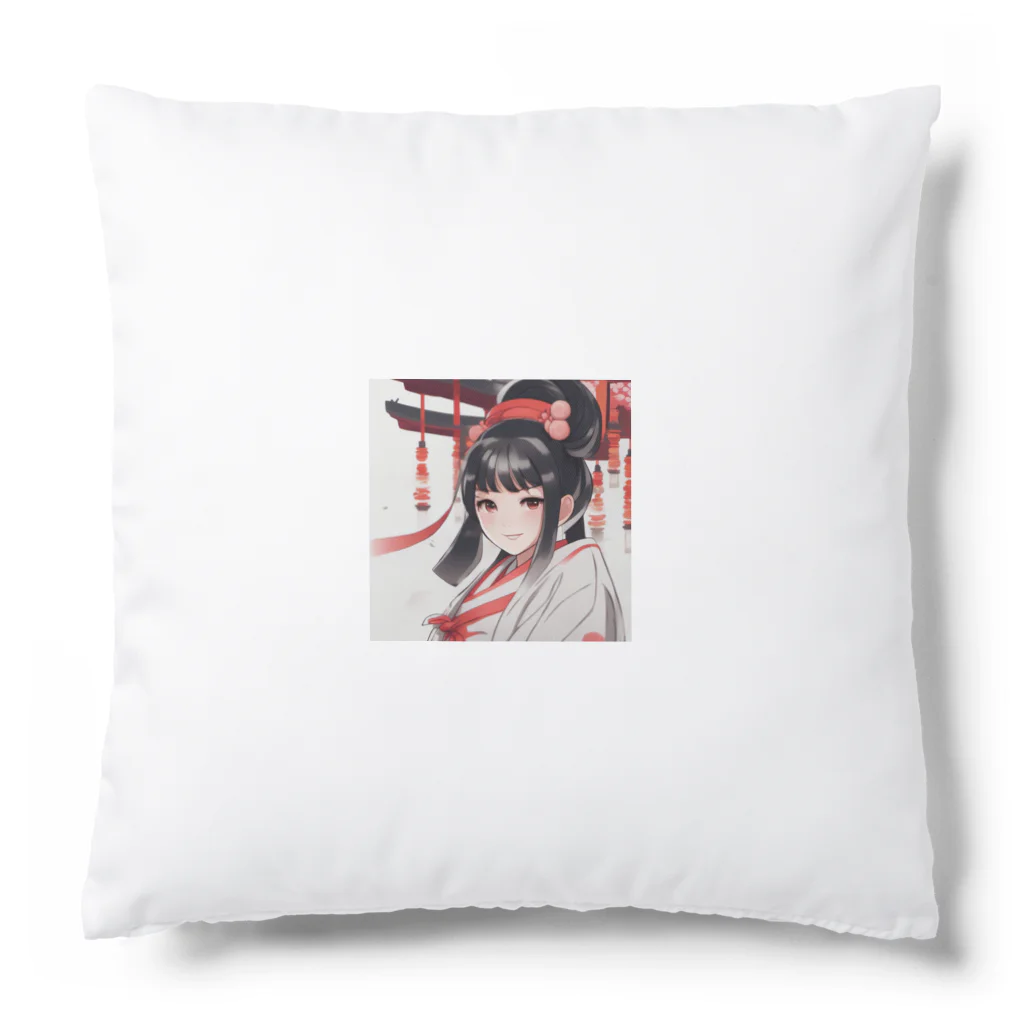 ワンダーワールド・ワンストップの巫女服を着た綺麗なポニーテール女性のグッズ Cushion