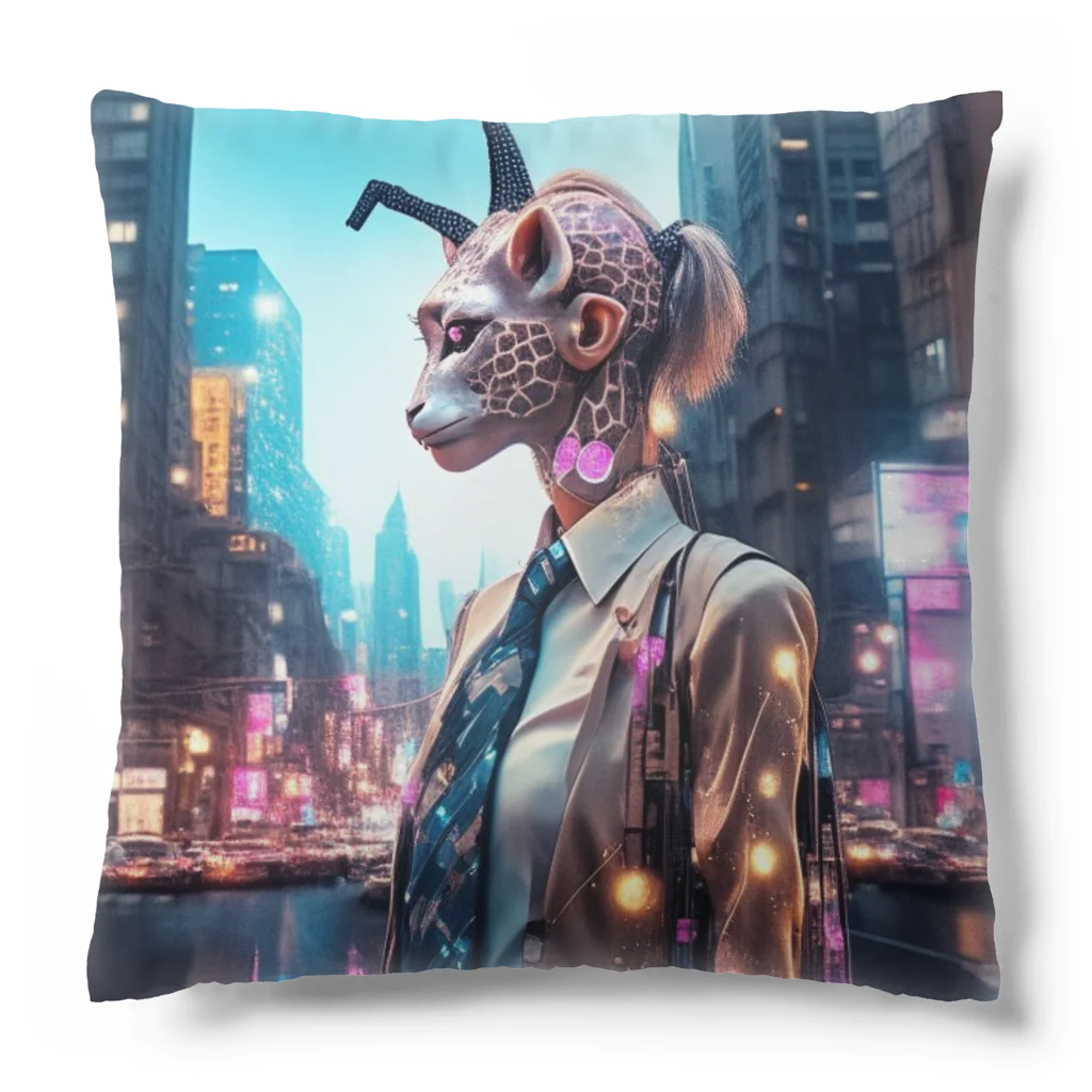 𝔔𝔘𝔒ℜℑ𝔄のCyberpunk giraffe Cushion