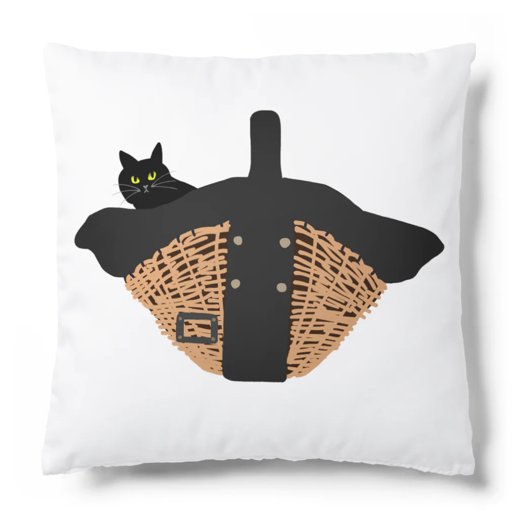 小鳥と映画館のカゴバッグと黒猫 Cushion