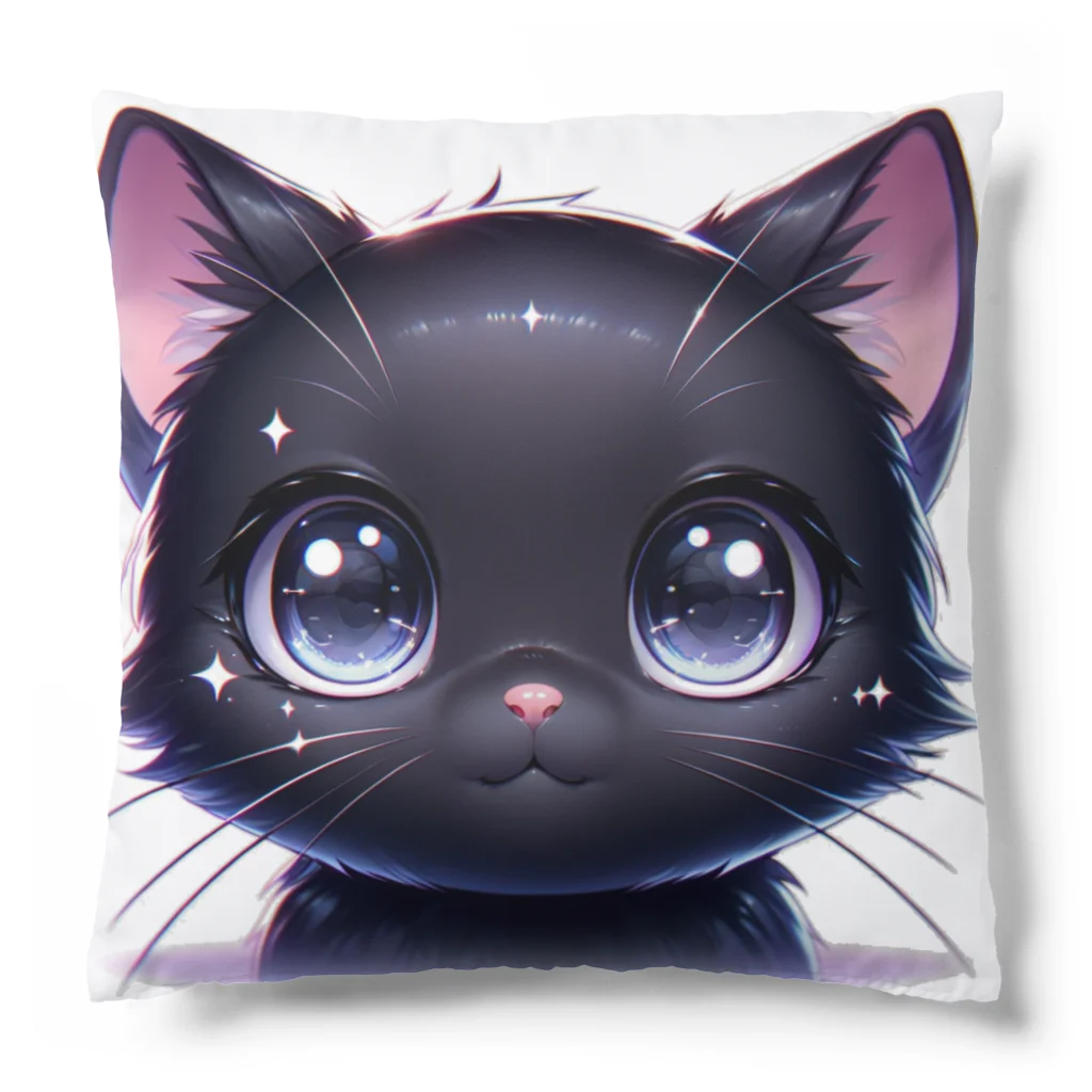 niko&PANDA shopのかわいい黒猫のクローズアップイラスト Cushion