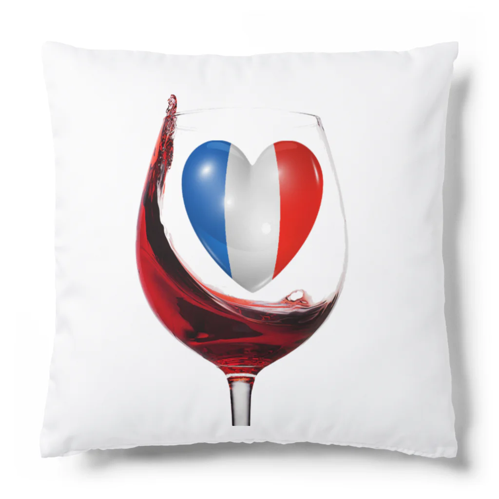 WINE 4 ALLの国旗とグラス：フランス（衣類） Cushion