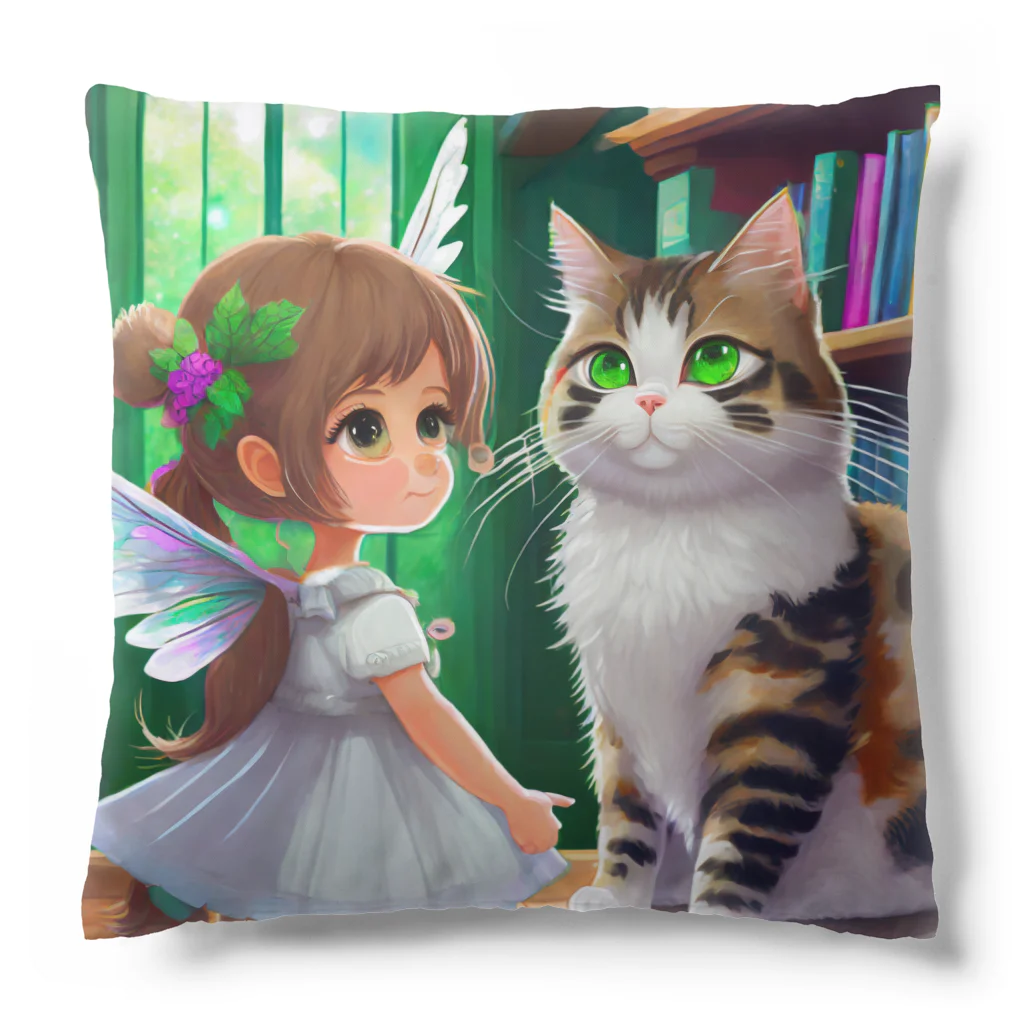 yoiyononakaの図書室の番猫と妖精 Cushion