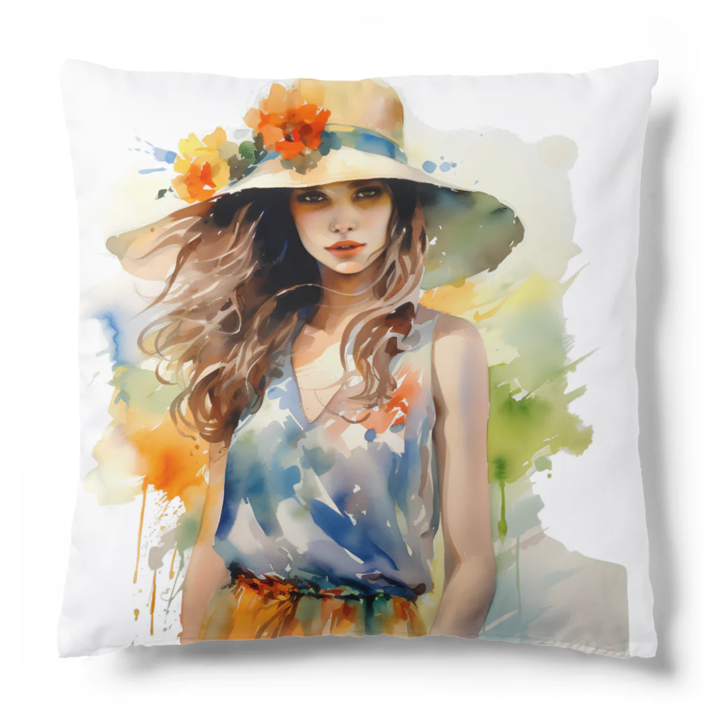 Decor&LuxuryVenusのLovely Flower-Hat Girl in Nature クッション