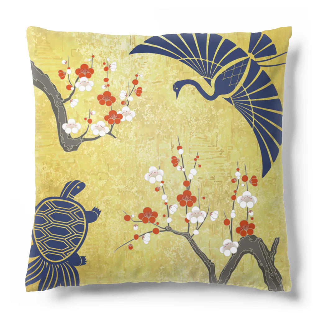 Musashi和柄Shop 【Japanese pattern】の鶴亀紅白梅クッション Cushion