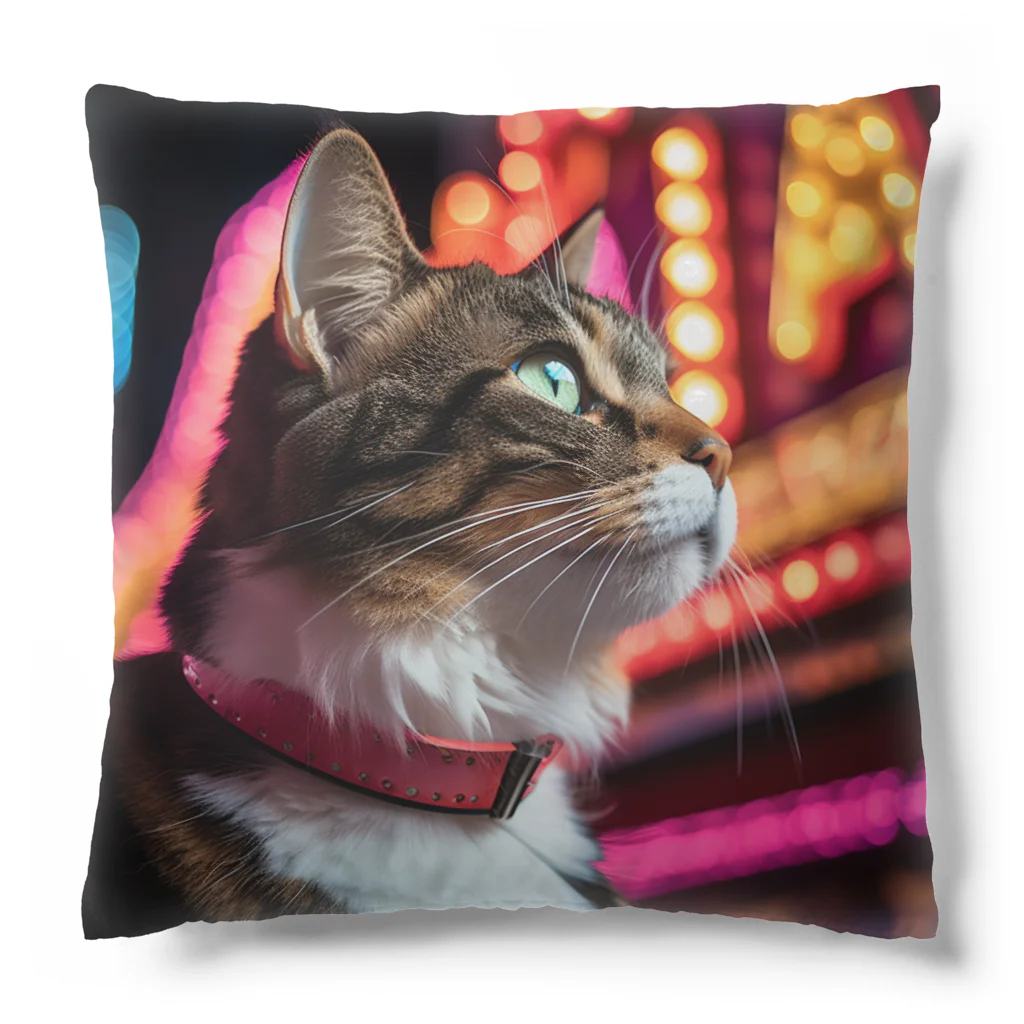 ネオンストリートANIMALの三毛猫#1【ネオンストリートcat】 Cushion