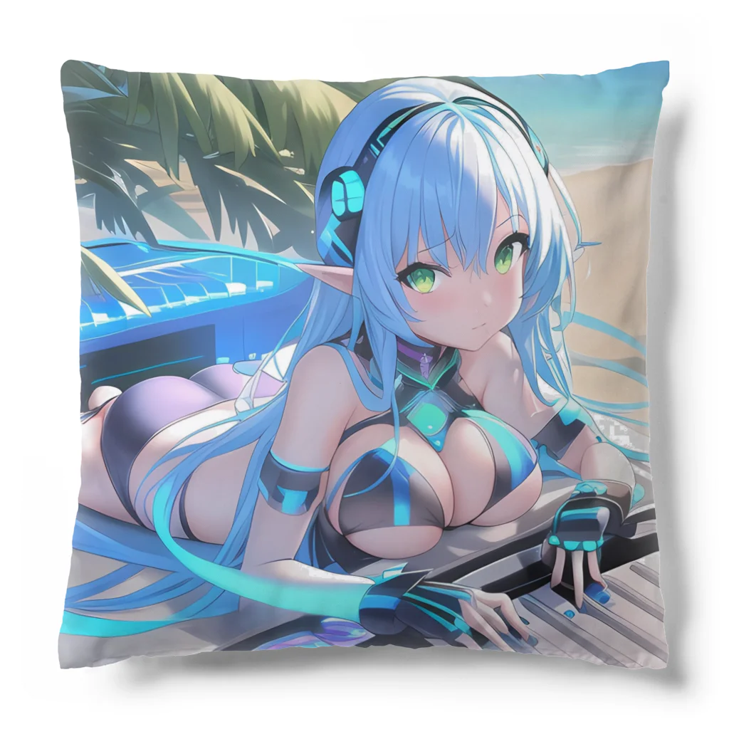 シロクマペンギンのエルフのサイバーピアニストの夏休み Cushion