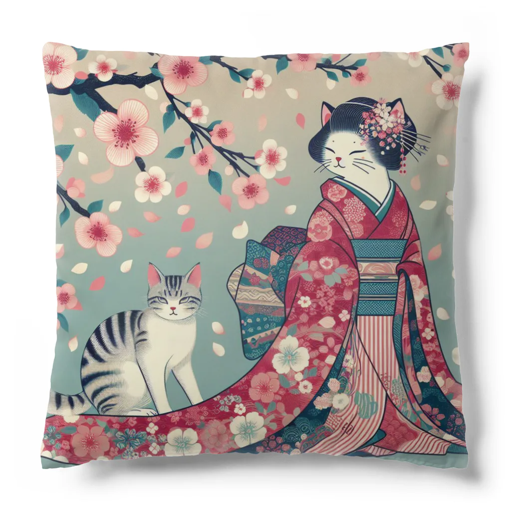 ParadigmStar　パラダイムスターの和風cat 見返り桜 Cushion