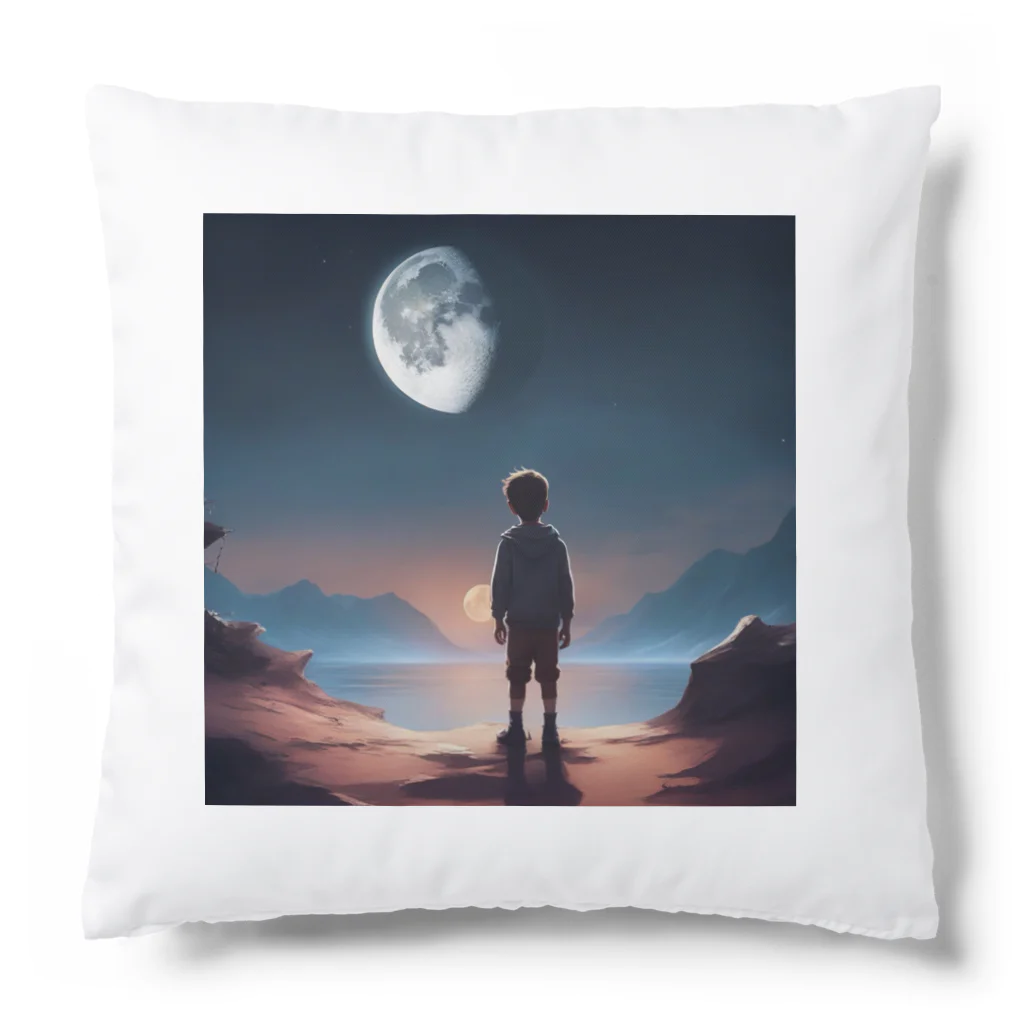 たまねぎの月を眺める少年が描かれた美しい風景です。 クッション