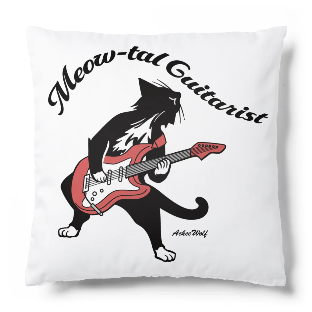 AckeeWolf Art Shopのエレキギターを弾く猫 Cushion