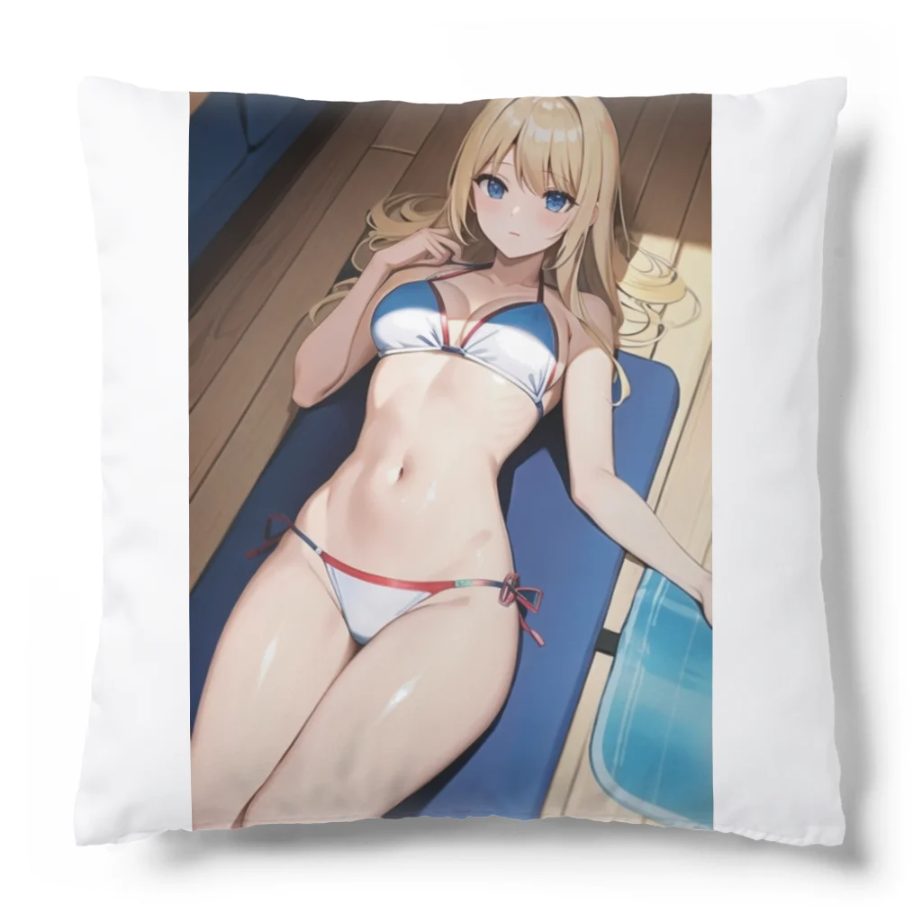 AIオリジナルイラスト　美女男子の金髪で美人な彼女 Cushion