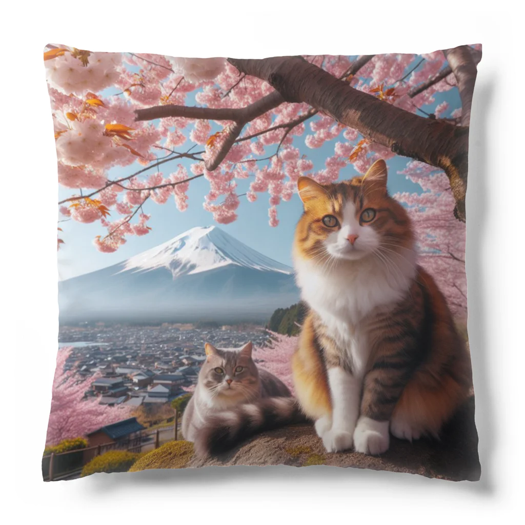 猫好き Japanの富士山と猫 Cushion