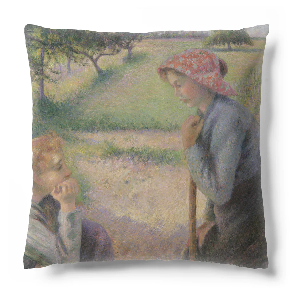 世界美術商店の2人の若い農夫 / Two Young Peasant Women Cushion