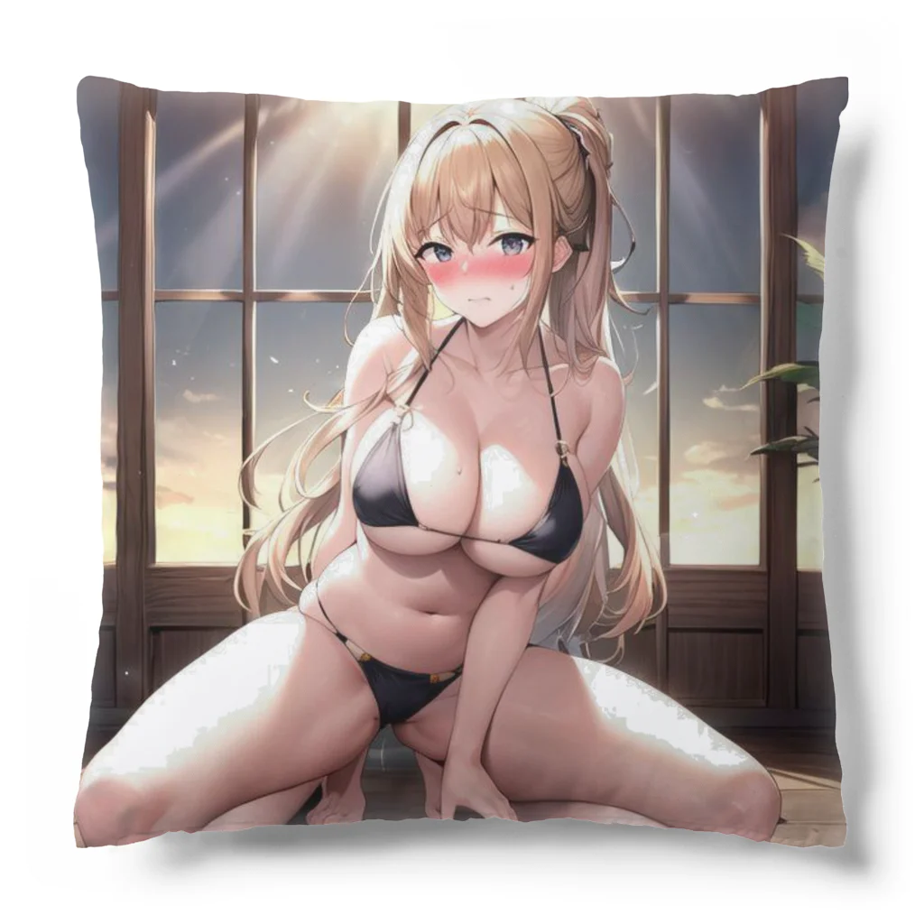 あなたに夢中の黒いビキニの女の子2（金髪ポニーテールver） Cushion