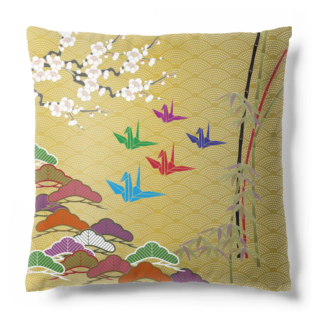 Musashi和柄Shop 【Japanese pattern】の折り鶴・松竹梅クッション Cushion