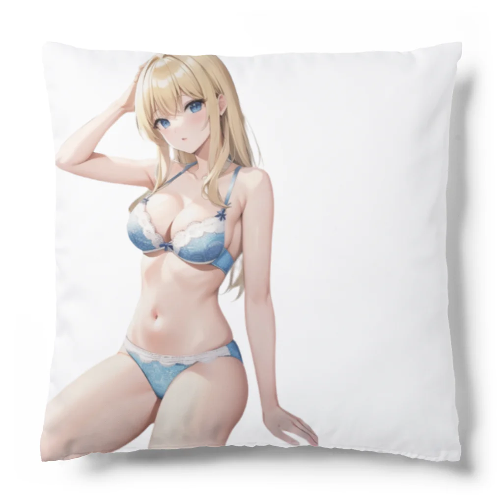 AIオリジナルイラスト　美女男子の金髪の彼女が下着姿で魅了する Cushion