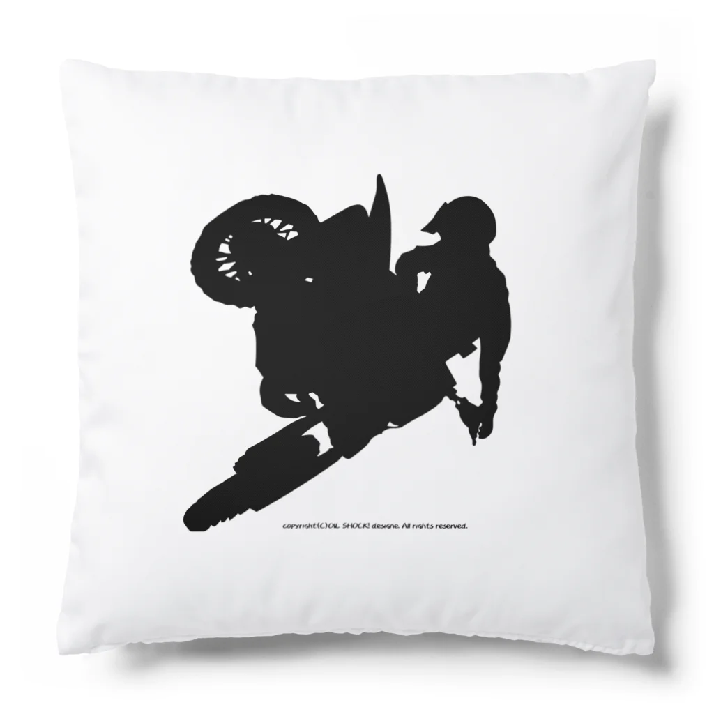 ファンシーTシャツ屋のオフロードバイクでエアーを決めるシルエット Cushion