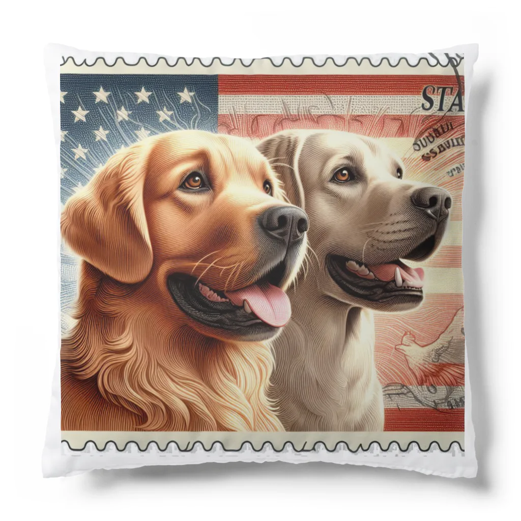 dogfulの記念切手風　ゴールデンレトリバー・ラブラドールレトリバー Cushion