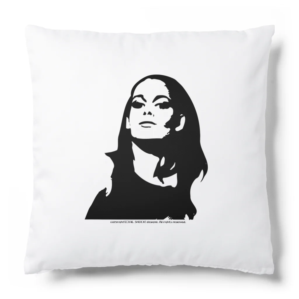 ファンシーTシャツ屋の長髪女性のモノクロデザイン Cushion