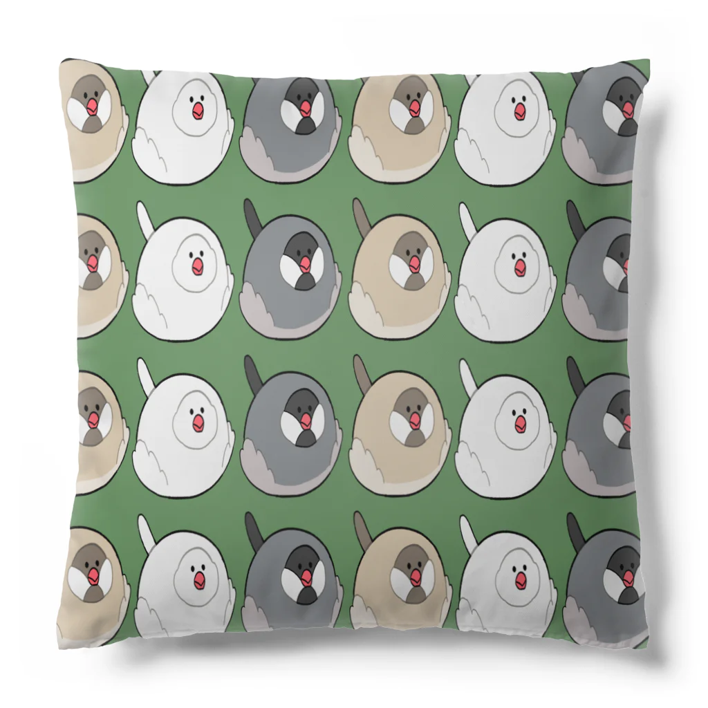 おきらくハウス🏠の文鳥モチ3（グリーン） Cushion