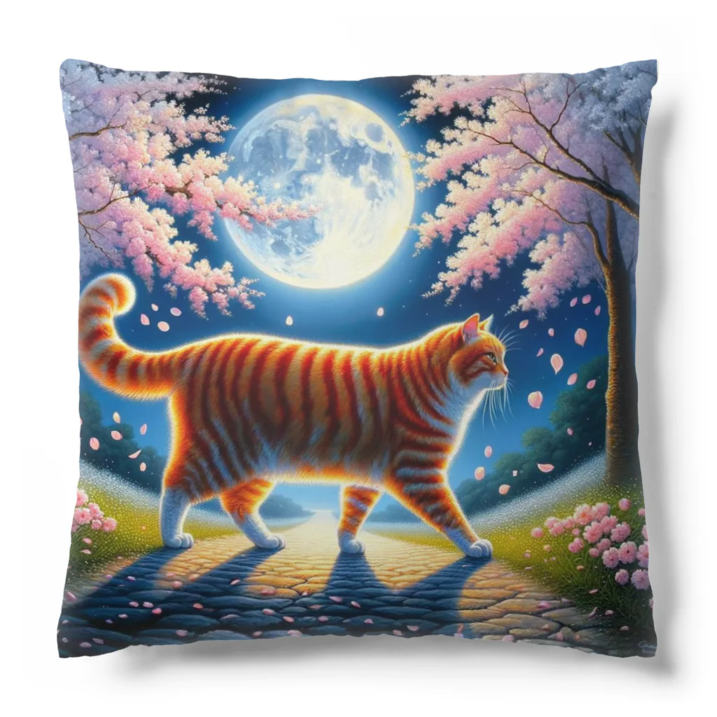 kyonyの月夜の桜と虎猫 Cushion