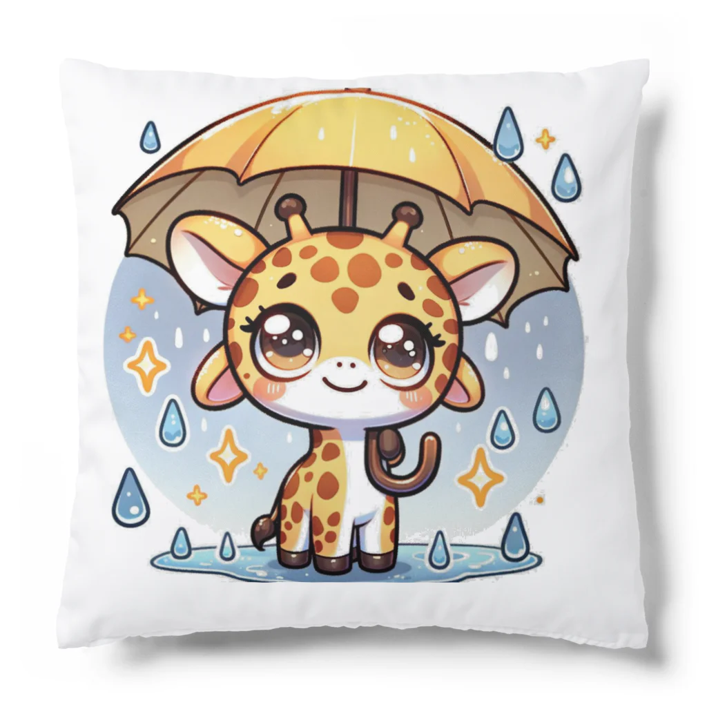 Hope2222の小雨の中で傘を持つ楽しそうなキリン。 Cushion