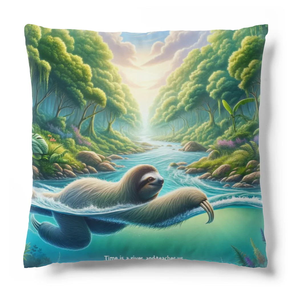 k.a.u.j.7の時間の流れを象徴する川の中でゆったりと泳ぐ、ナマケモノの姿🌿 Cushion