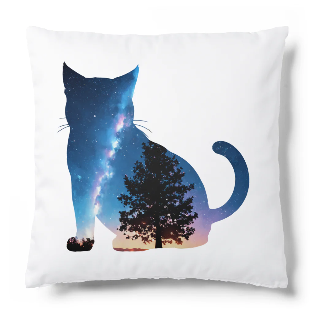 猫との風景の星空と猫_006 Cushion
