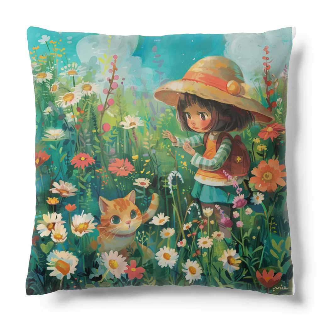 AQUAMETAVERSEのお花畑に囲まれる猫ちゃんと私 アメジスト 2846 Cushion