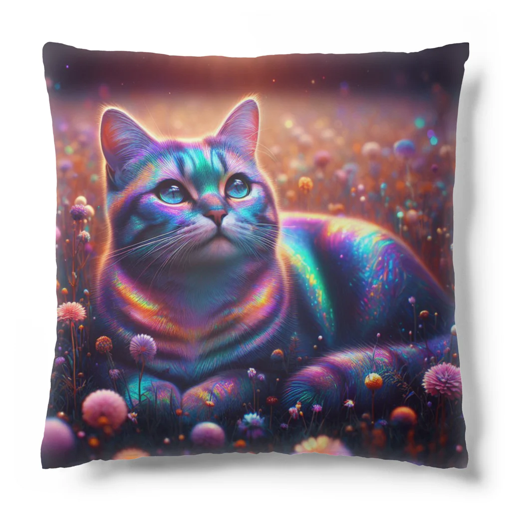 momonekokoの虹色の空を見上げる猫 Cushion