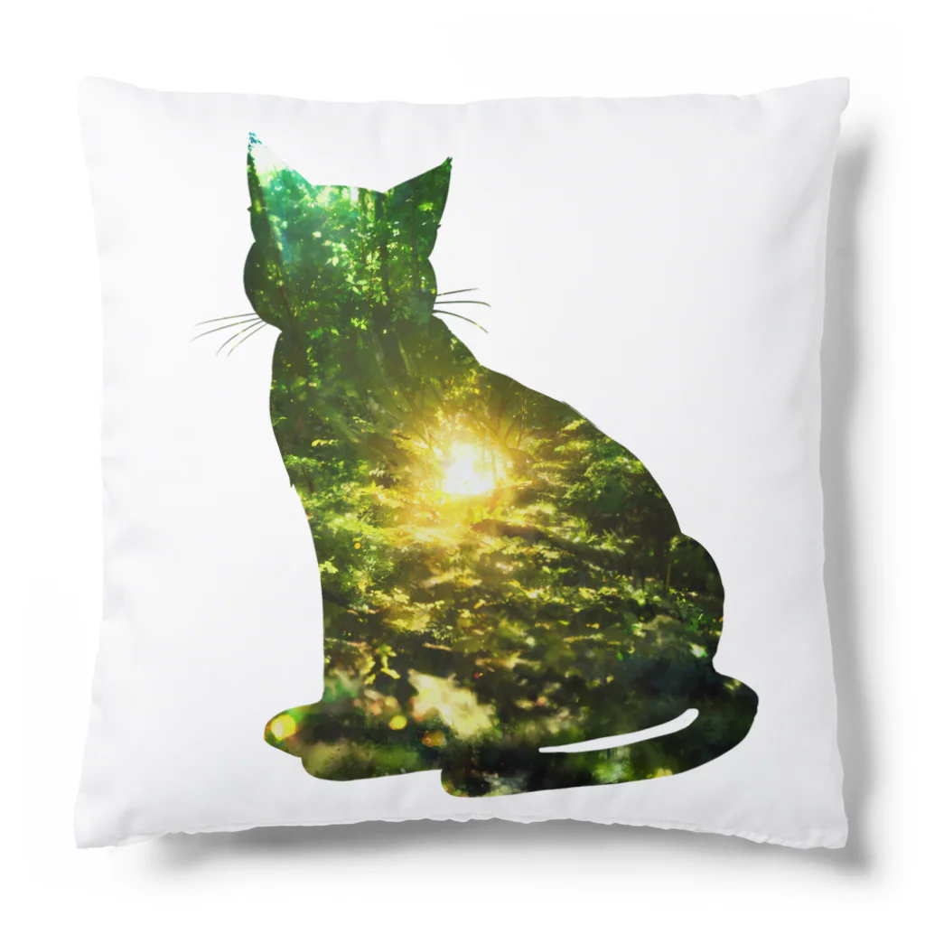 猫との風景の深い森と猫002 Cushion