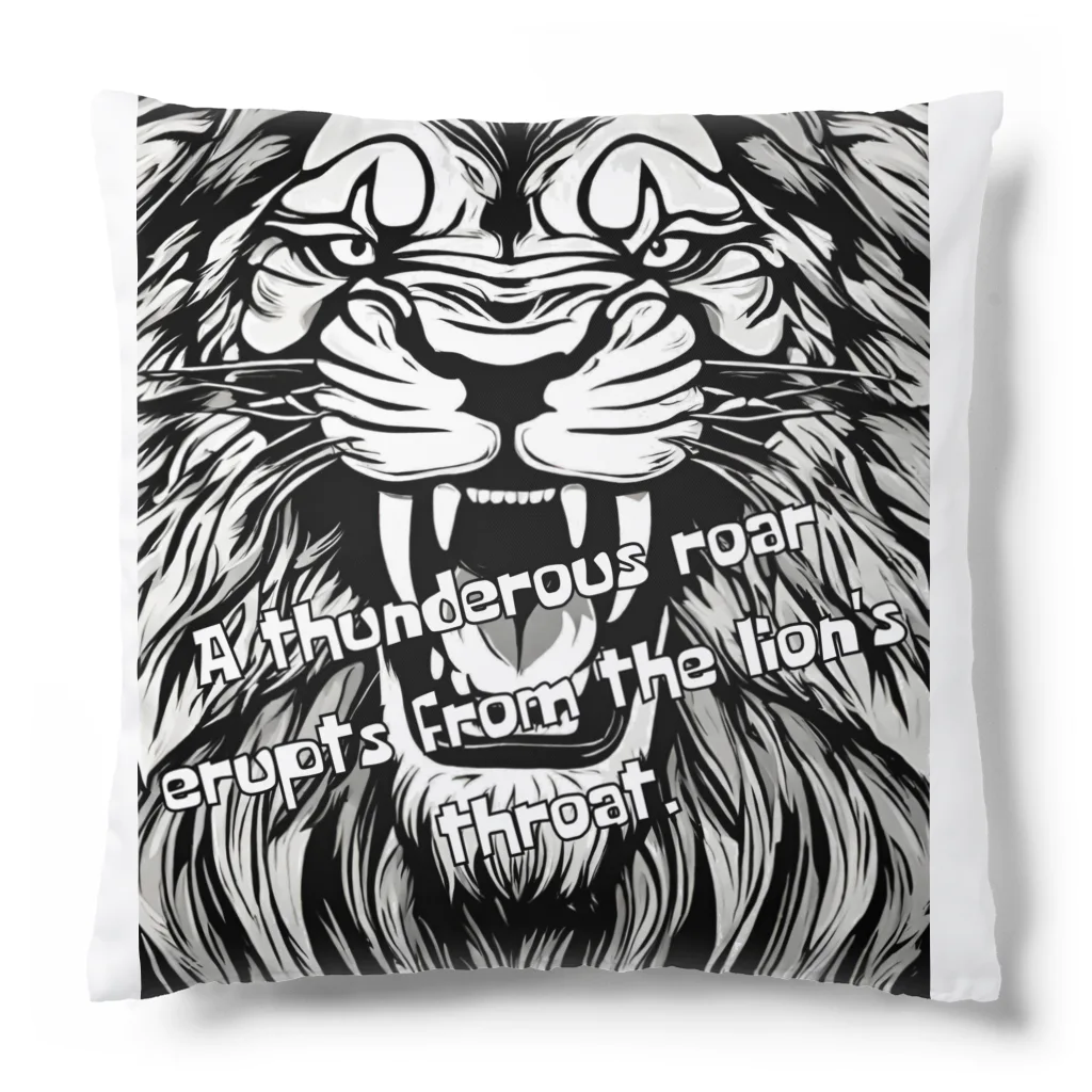 SERIY_SHOPの荘厳なる支配者：モノトーンのライオンの描画 Cushion