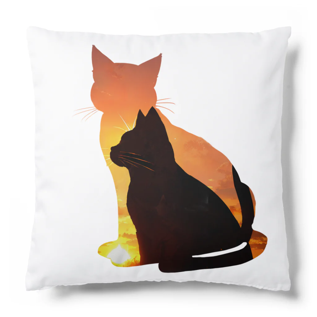 猫との風景の夕焼けと猫と猫001 Cushion