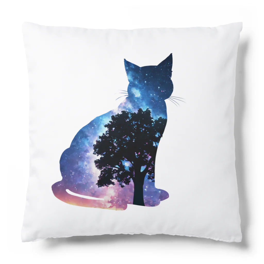 猫との風景の星空と猫_008 Cushion