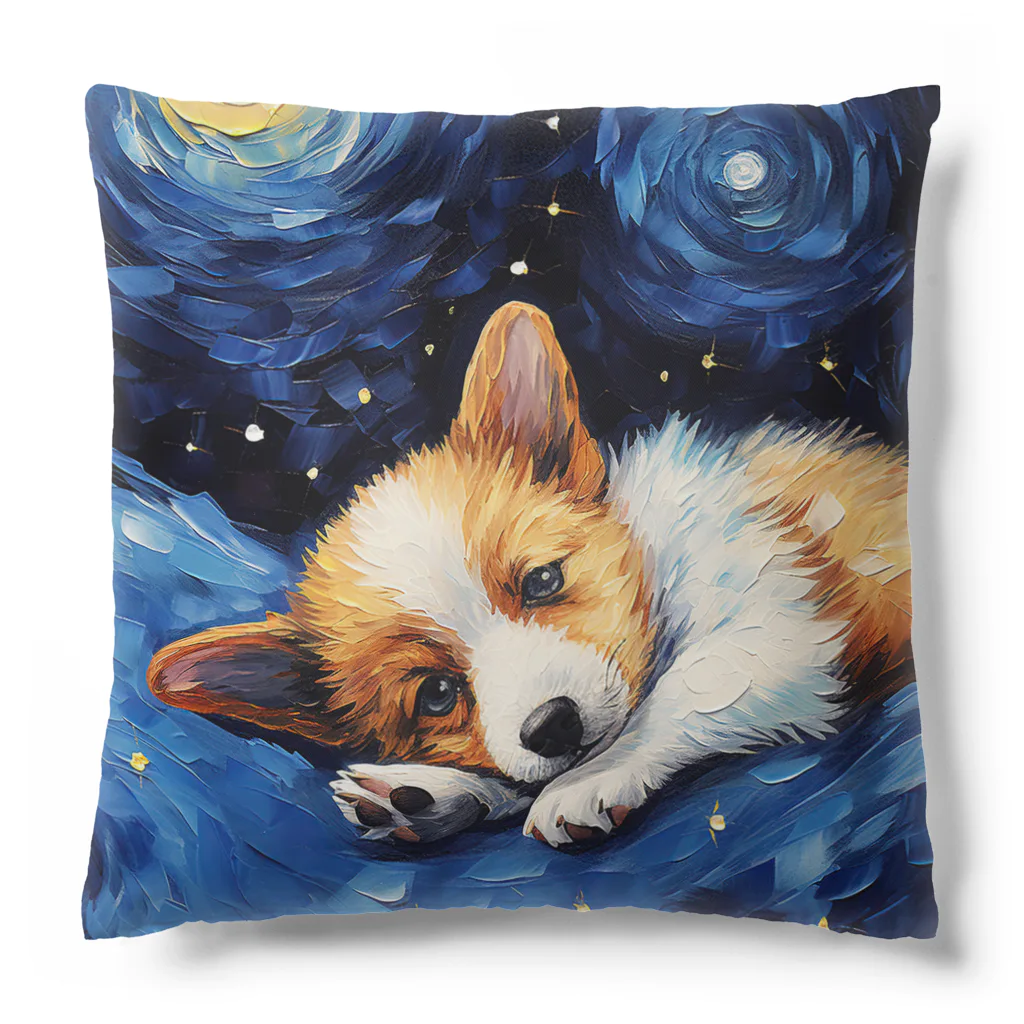 Dog Art Museumの【星降る夜 - ウェルシュコーギー犬の子犬 No.2】 Cushion