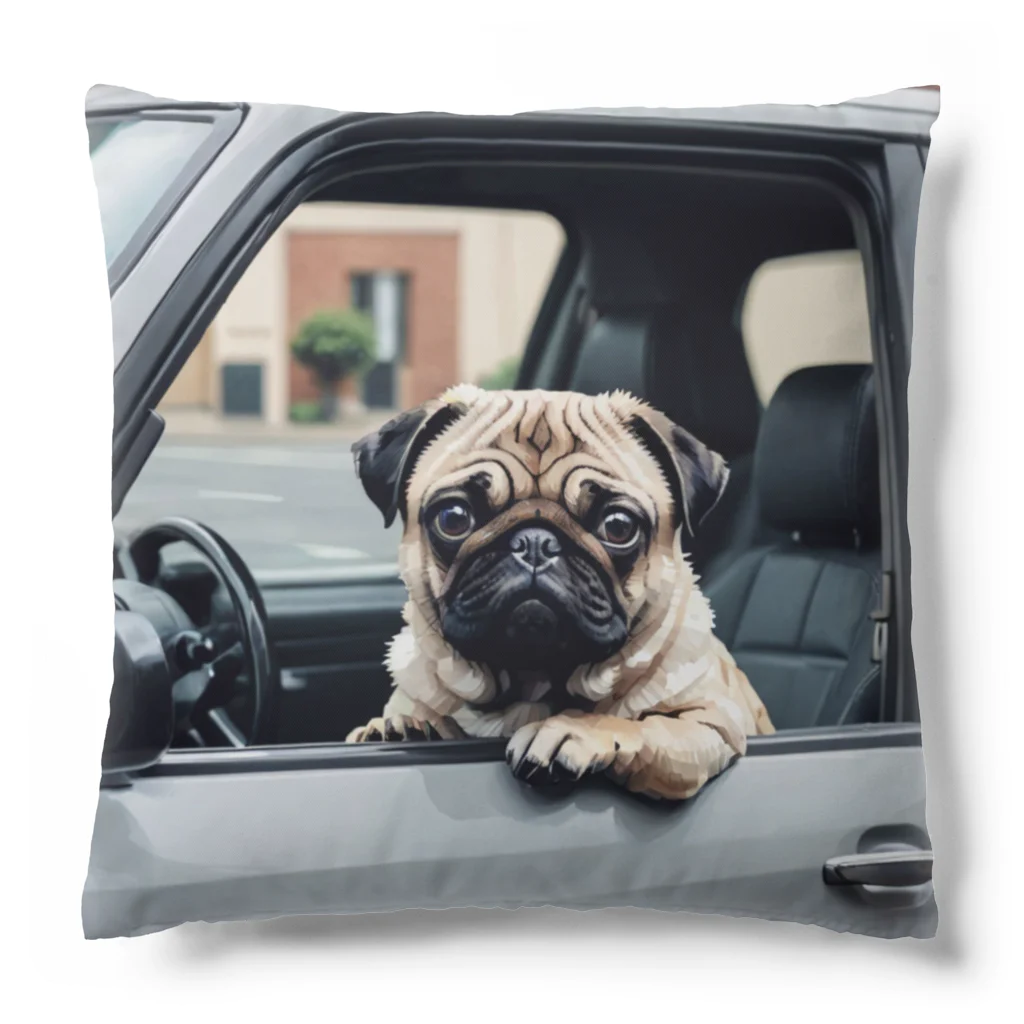 ペチャPECHA堂のDrive with a Pug クッション